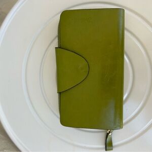 Bostanten women's leather wallet clutch, typically featuring RFID Lime Green